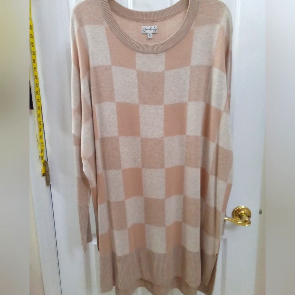 Waverly check pattern long sweater, XL, NWT